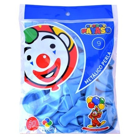 GLOBO METALLIC PERLA AZUL PAYASO NUM.9 BOLSA C/50 58014