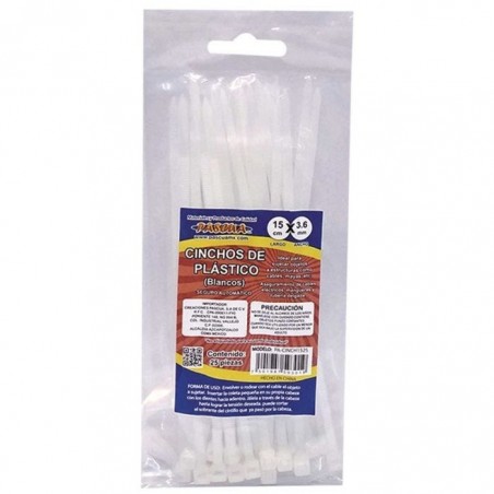 CINCHOS DE PLASTICO PASCUA 1525 15CMS X3.6 B/25 BCO. 134605