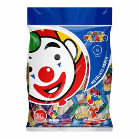 GLOBO METALICO PERLA PAYASO No. 9 BOLSA C/50 SURT 58014