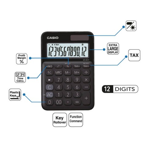 CALCULADORA DE ESCRITORIO CASIO MS-20UC-BK NEGRA 28775