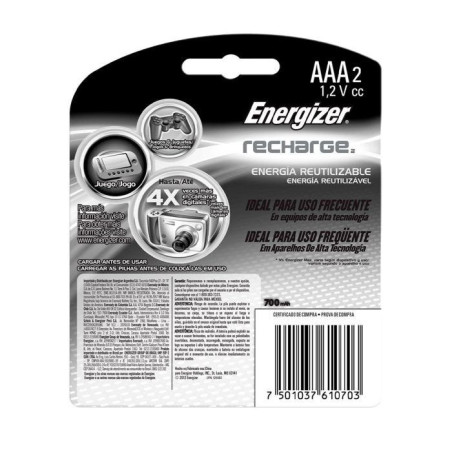 BATERIA RECARGABLE AAA2 ENERGIZER NH12BP2A 700MAH 132923