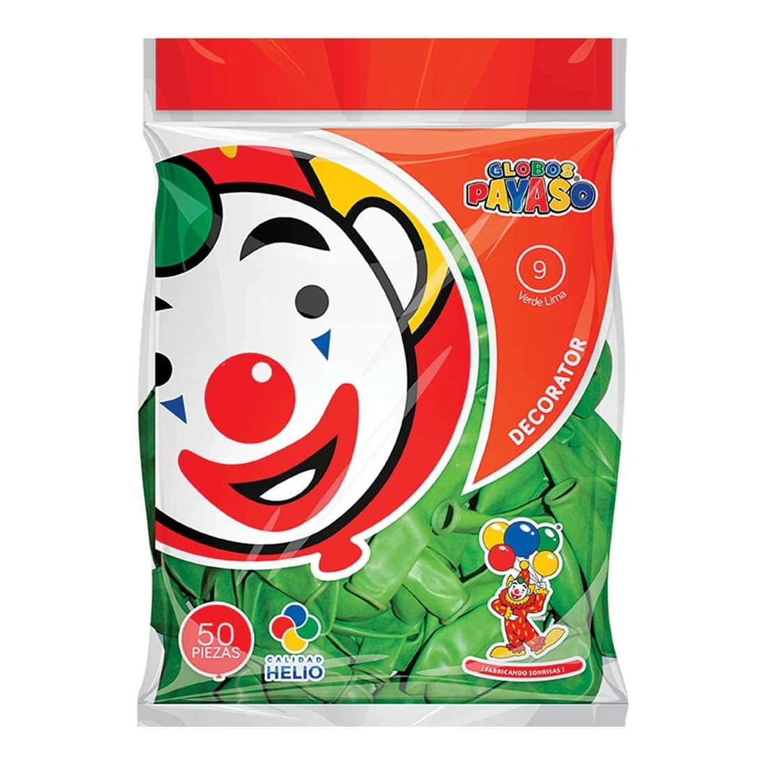 GLOBO DECORATOR PAYASO NUM.09 BOLSA C/50 VERDE LIMA 58015