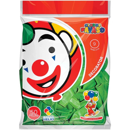 GLOBO DECORATOR PAYASO NUM.09 BOLSA C/50 VERDE LIMA 58015