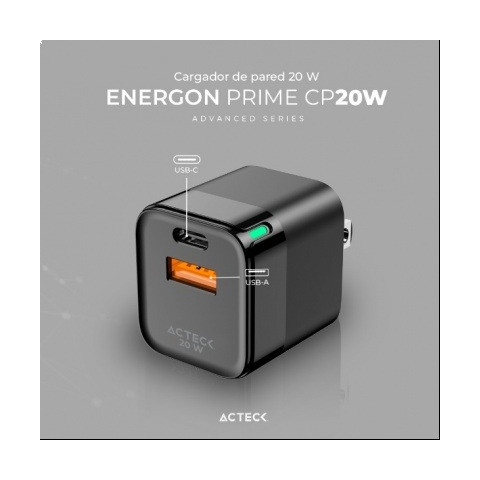 20W CARGADOR DE PARED ACTECK ENERGON PRIME CP20W NEGRO AC-11167