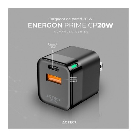 20W CARGADOR DE PARED ACTECK ENERGON PRIME CP20W NEGRO AC-11167