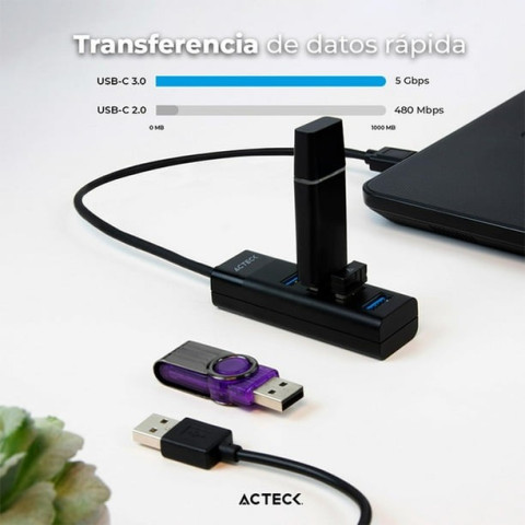 HUB ACTECK PORT X 3 DH425/4 PUERTOS USB 3.0 NEGRO AC-10868