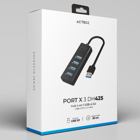 HUB ACTECK PORT X 3 DH425/4 PUERTOS USB 3.0 NEGRO AC-10868