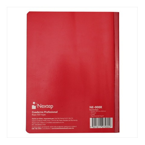 CUADERNO COSIDO NEXTEP PROFESIONAL RAYA 100 H. ROJO NE-008R