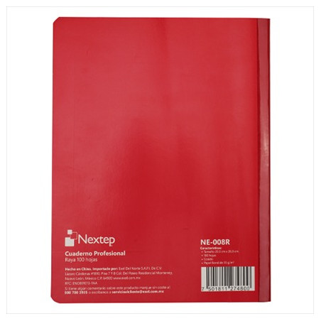 CUADERNO COSIDO NEXTEP PROFESIONAL RAYA 100 H. ROJO NE-008R