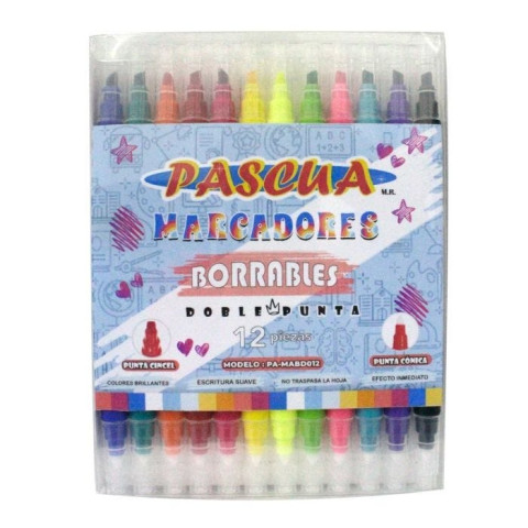 MARCADOR DOBLE PUNTA PASCUA C/12 BORRABLE SET 133867