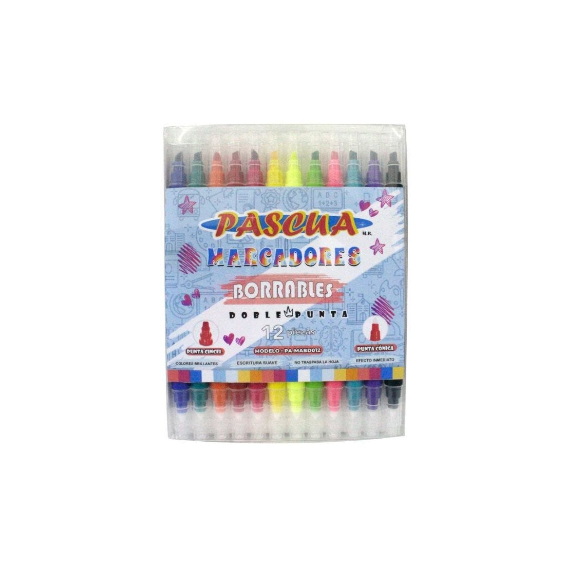 MARCADOR DOBLE PUNTA PASCUA C/12 BORRABLE SET 133867