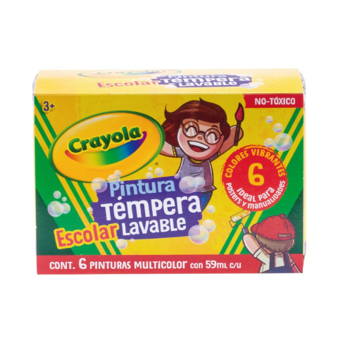 PINTURA TEMPERA CRAYOLA COLORES 59ML LAVABLE C/6 88890