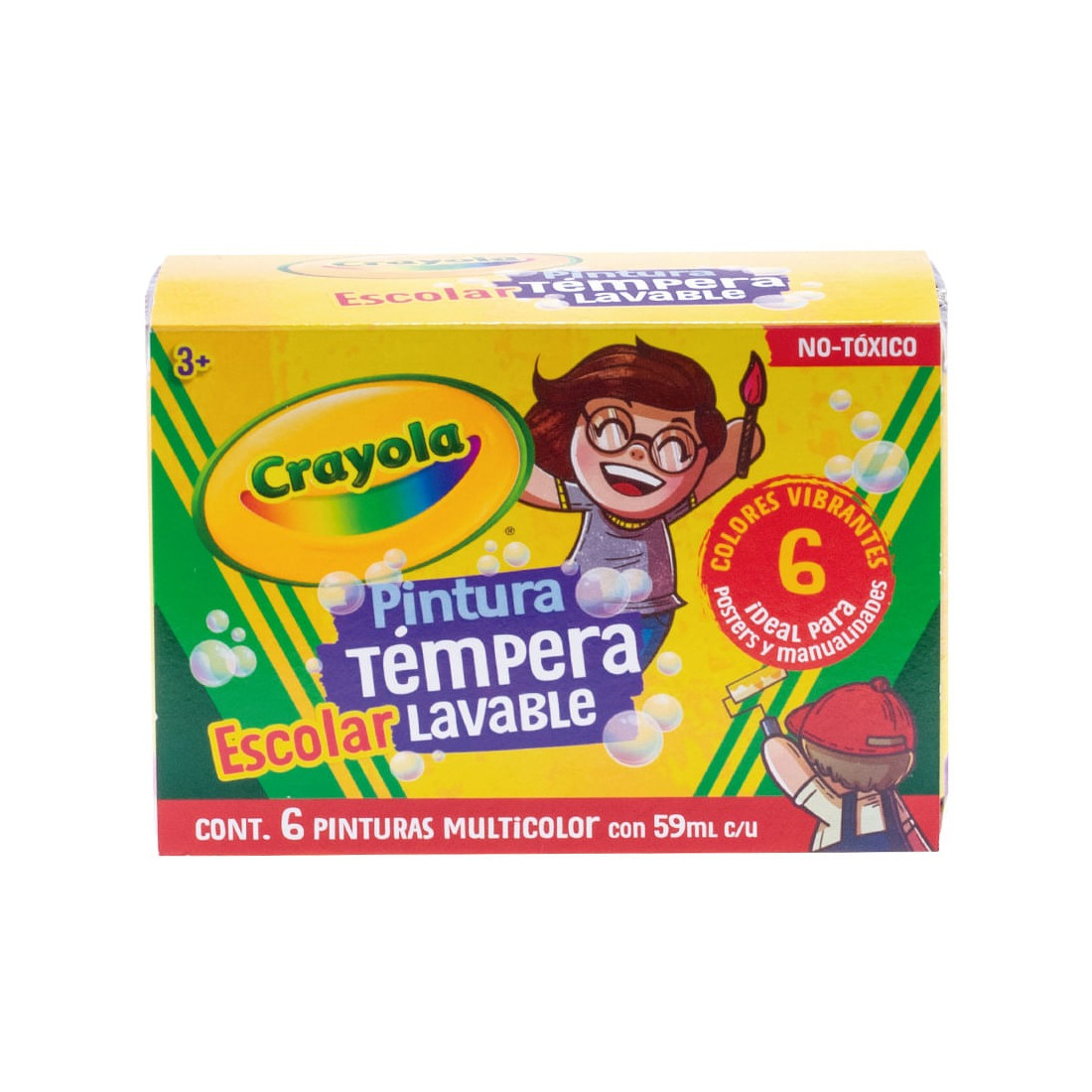 PINTURA TEMPERA CRAYOLA COLORES 59ML LAVABLE C/6 88890
