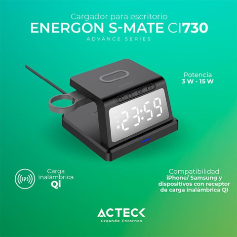 15W CARGADOR ACTECK ENERGON S-MATE CI730 INALAMB. RELOJ AC-11797