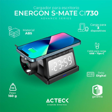 15W CARGADOR ACTECK ENERGON S-MATE CI730 INALAMB. RELOJ AC-11797