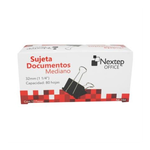 SUJETA DOCUMENTOS NEXTEP MEDIANO 32MM 12 PIEZAS NE-154