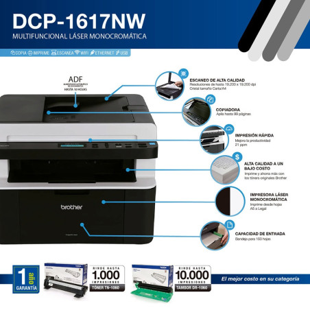 MULTIFUNCIONAL BROTHER DCP-1617NW LASER MONOCROM. DCP1617NW