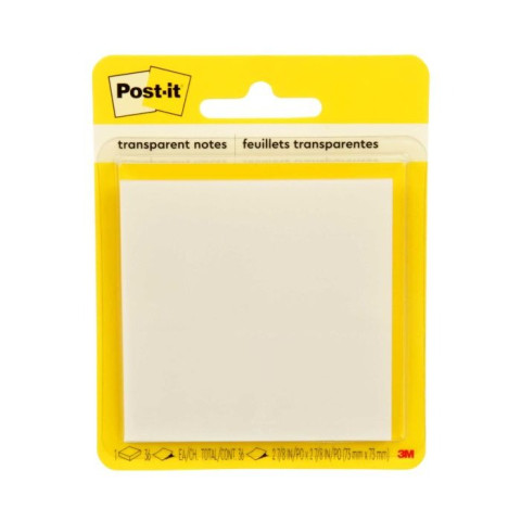 BLOCK POST-IT NOTAS TRANSPARENTES 2.8X2.8" 36H 122222