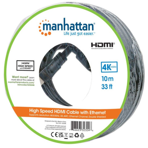 CABLE MANHATTAN HDMI 10M 4K 60HZ 3D NEGRO