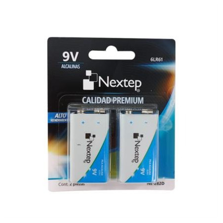 PILAS NEXTEP 9V ALCALINAS CUADRADA 6LR61 C/2 PZAS NE-282D