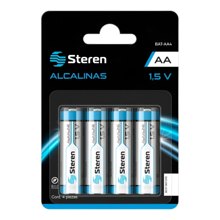 PILAS STEREN ALCALINAS TIPO AA 1.5V C/4 PZAS BAT-AA4