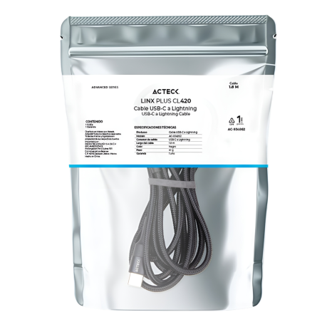 CABLE ACTECK USB C A LIGHTNING LINX PLUS CL420 1M