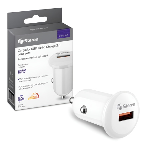 18W CARGADOR STEREN PARA AUTO QUICK CHARGE 3.0 1 PUERTO ELI-870