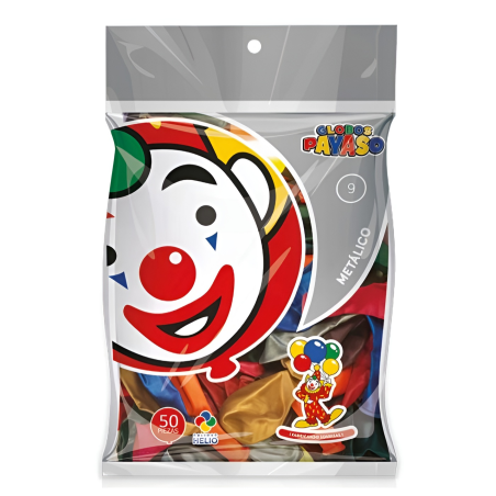 GLOBO METALIC PAYASO Nº9 BOLSA C/50 SURTIDO   058017