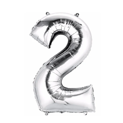 GLOBO NUMERO METALICO No. 2 BL/1 14 PULG PLATA
