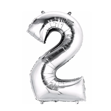 GLOBO NUMERO METALICO No. 2 BL/1 14 PULG PLATA